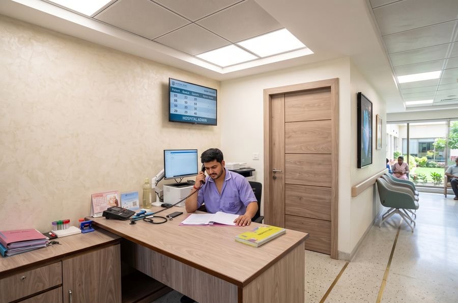 Scheme help desk near the reception at Hoshiyari Devi Hospitals